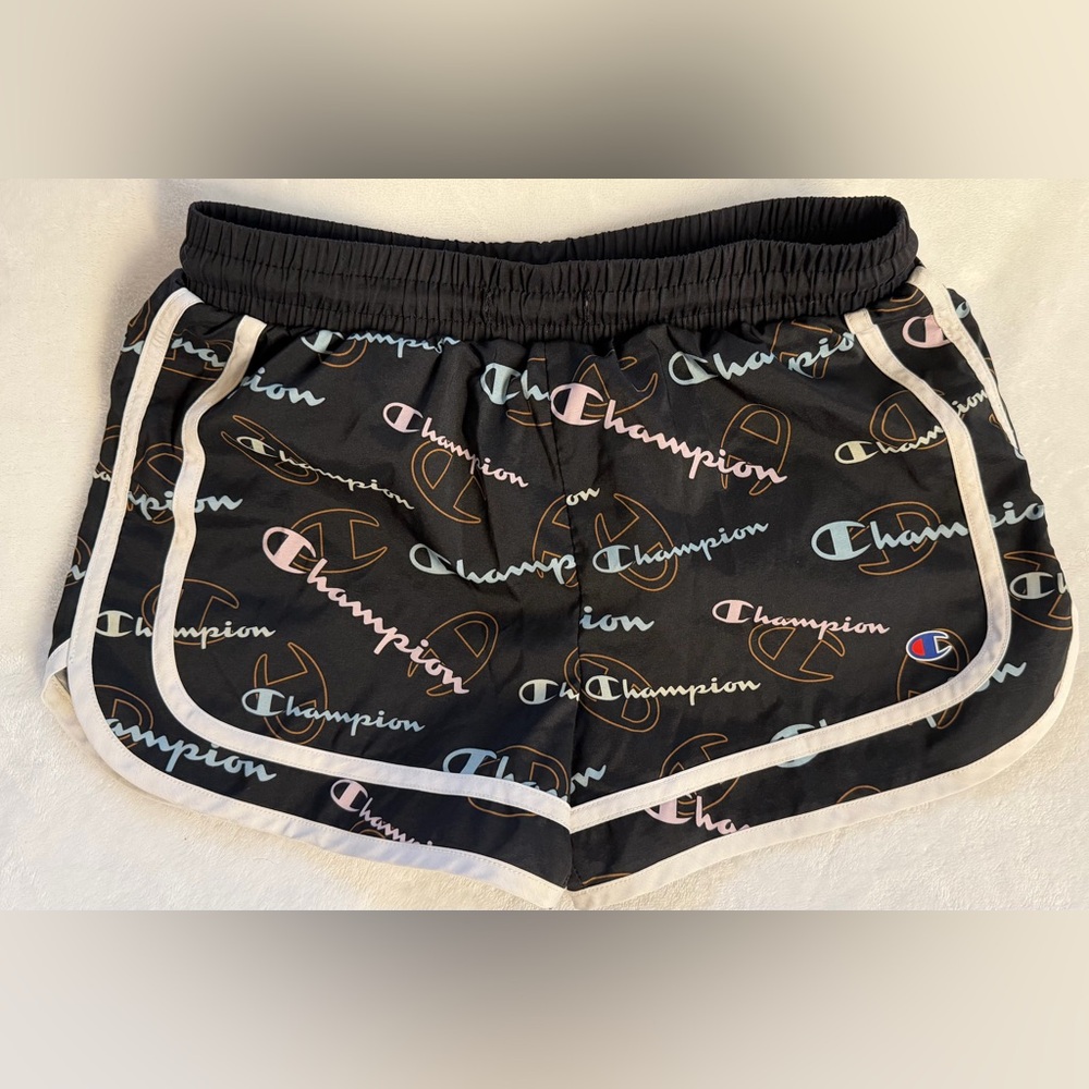 Champion Women's Black Athletic Shorts with Multicolor Logo 8/10